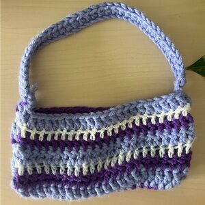 Handmade Crocheted Stripe mini bag in Lavender, Purple & White